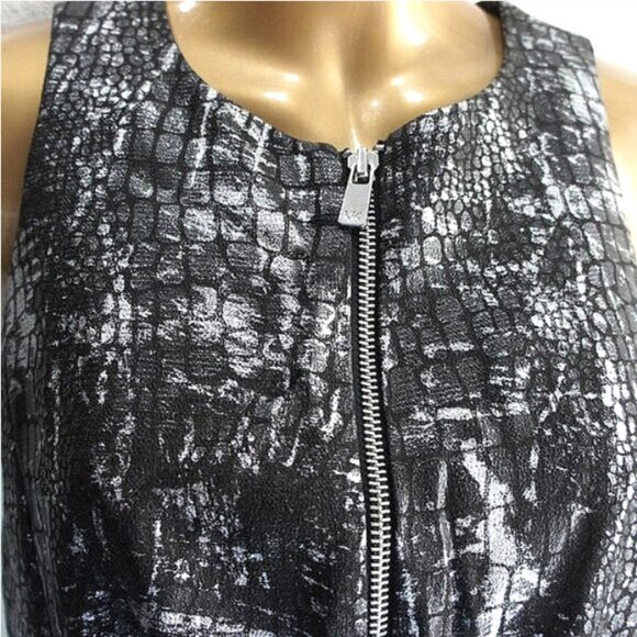 MICHAEL KORS Silver & Black Metallic Snake Zip Front Sheath Dress size 6 - Picture 3 of 4